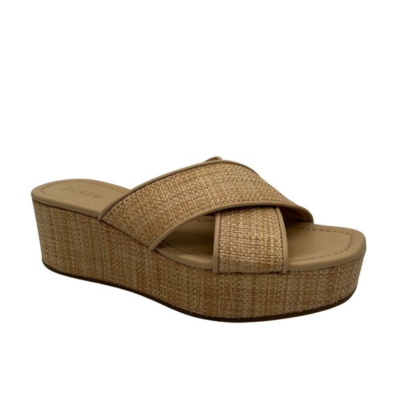 New J Crew Shoes Womens Size 8 Raffia Wedge Cross Strap Platform Sandals - Picture 1 of 10